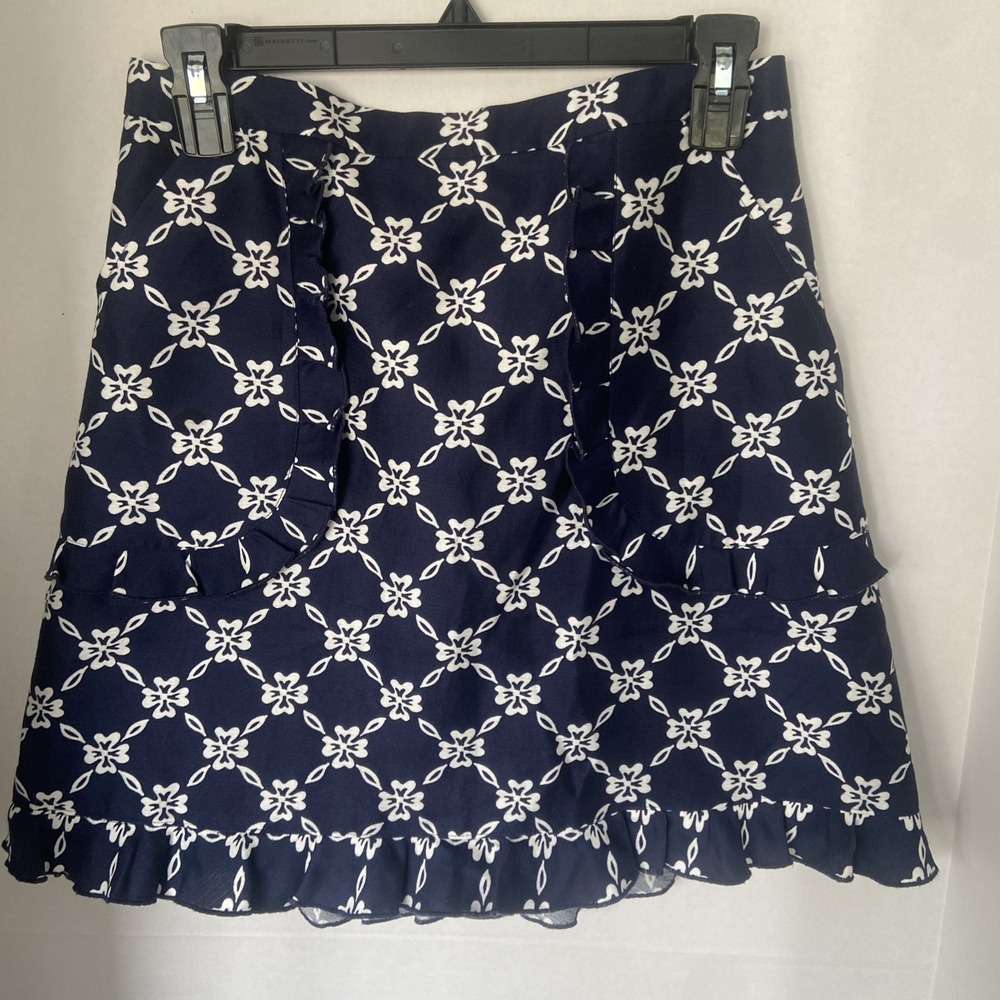 NWT Draper James Skirt Womens 4 Navy Blue White Floral Lattice Ruffle